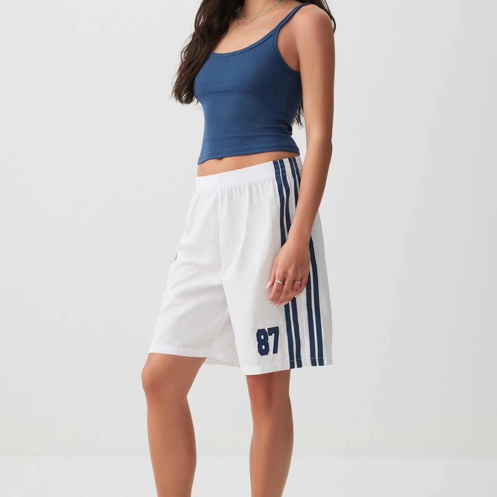 Ardene White Athletic Shorts with Navy Stripes